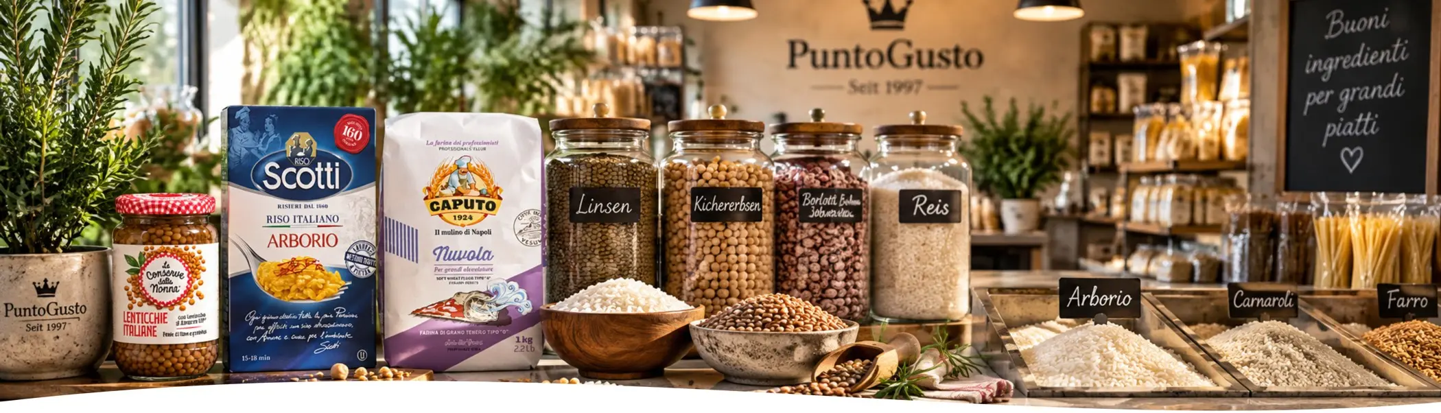 Italienische Hülsenfrüchte, Reis und Mehl von Le Conserve della Nonna, Riso Scotti und Caputo