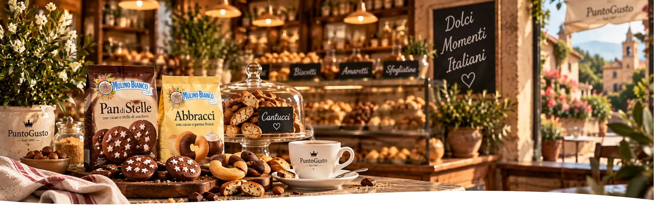 Italienische Dolci und Kekse mit Mulino Bianco Pan di Stelle und Abbracci